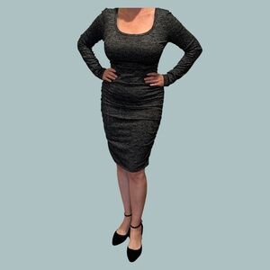 Heathered Grey Ruched Midi Dress